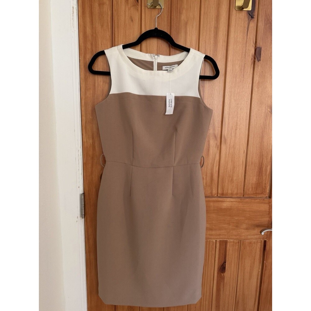 Banana Republic Women’s Sleeveless White Brown Colorblock Dress Size 2